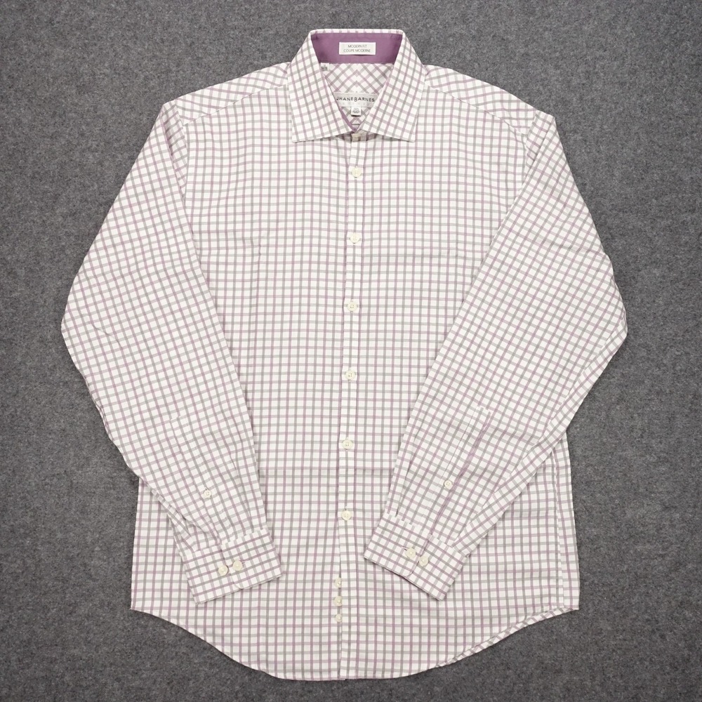 Jhane Barnes Button Up Dress Shirt Men's 16 34/35 Modern Fit Plaid Purple